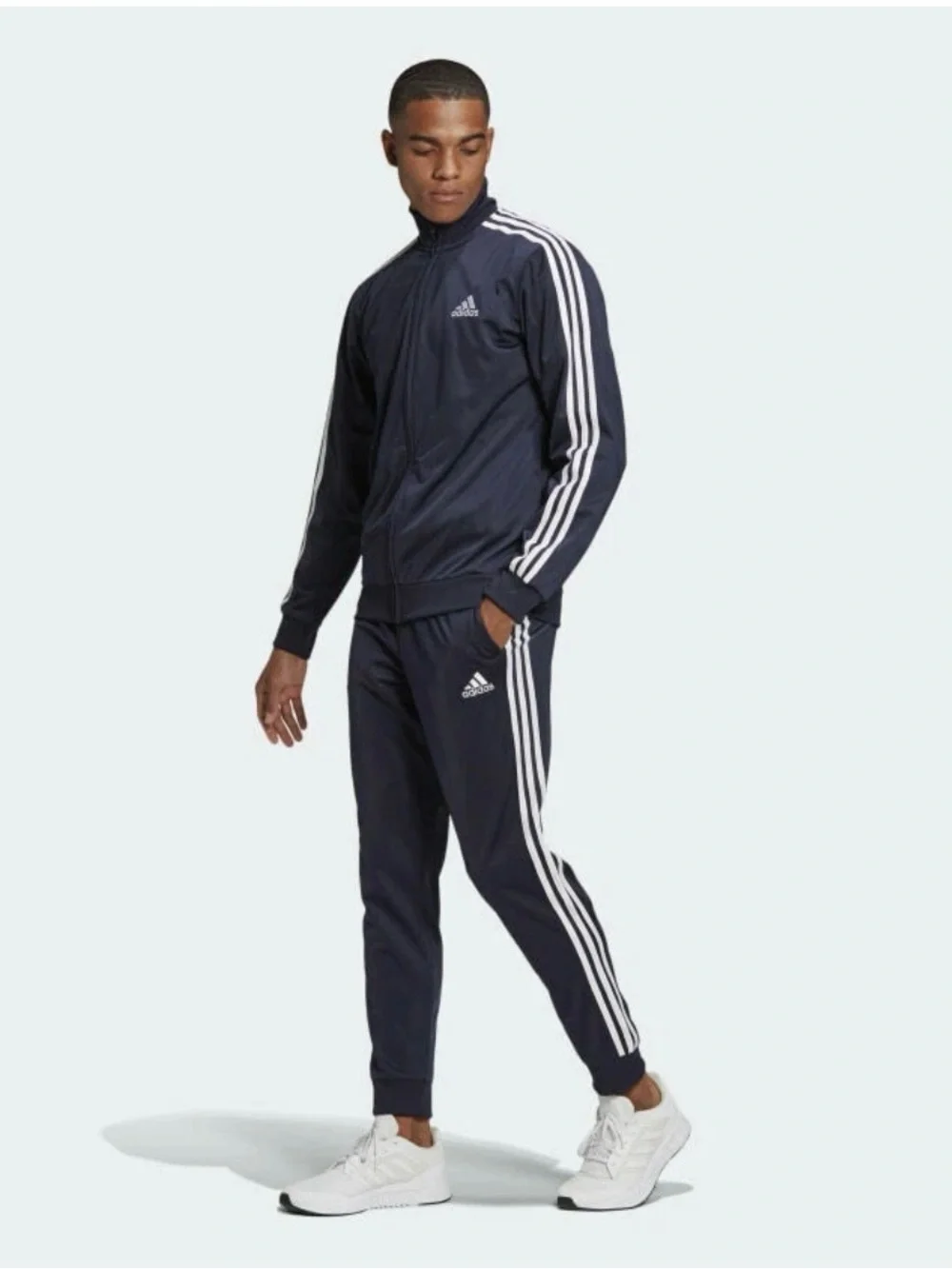Adidas Navy Blue Track SET Jacket with White Stripes and pants great set NWT